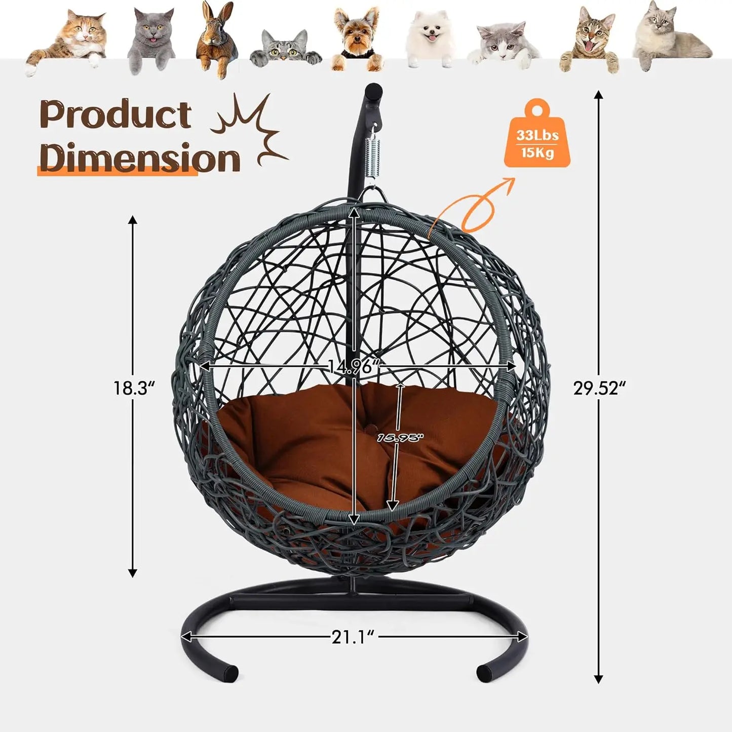 Indoor Outdoor Soft Cushion Rattan Pet House Hanging Cat Bed Hammock Swing Egg Chair for Small Animal-1