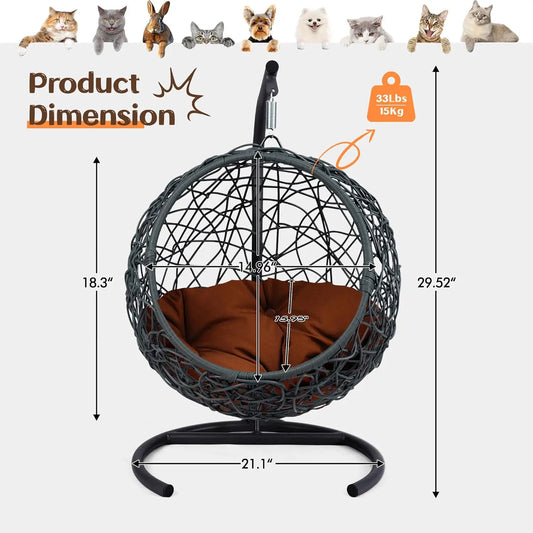 Indoor Outdoor Soft Cushion Rattan Pet House Hanging Cat Bed Hammock Swing Egg Chair for Small Animal-1