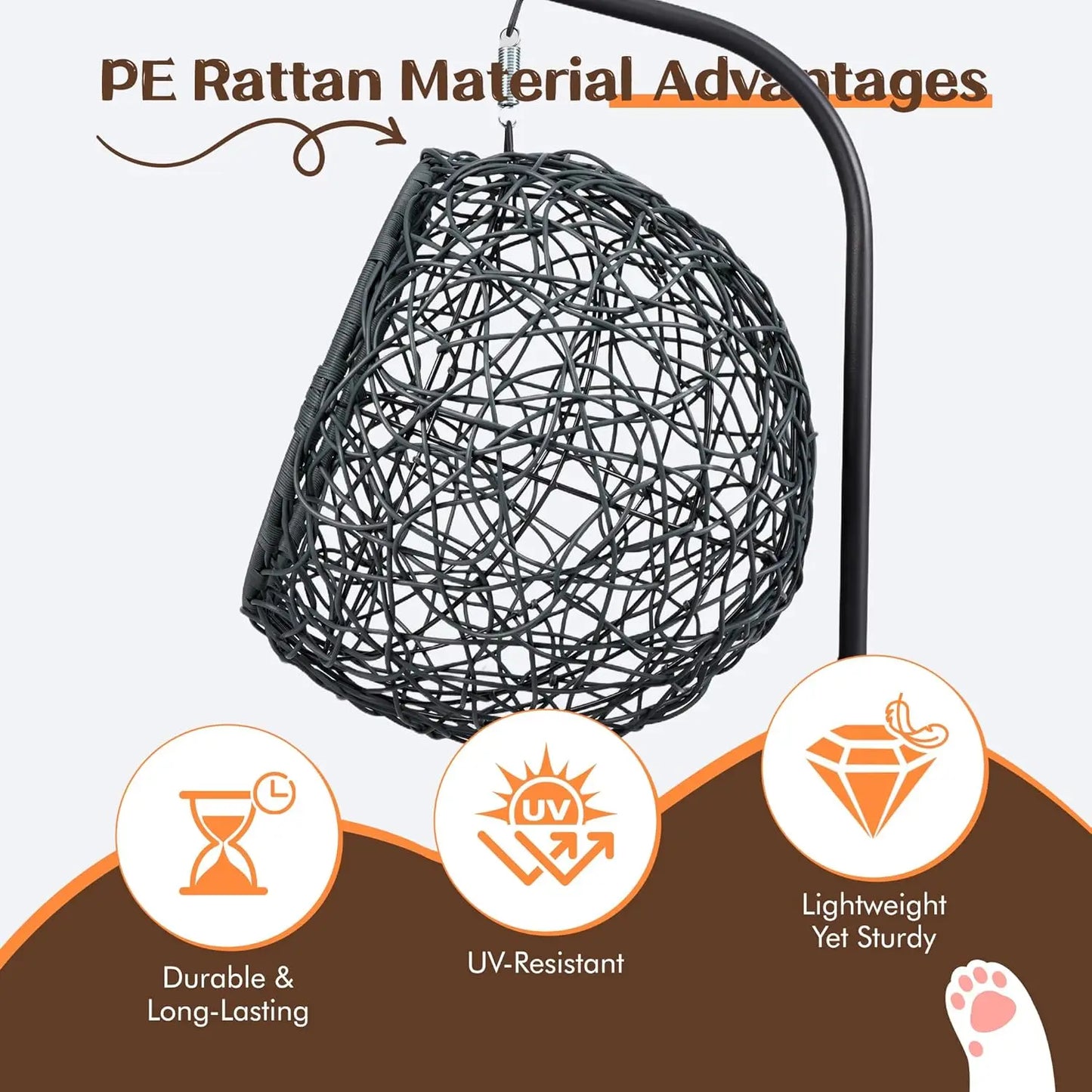 Indoor Outdoor Soft Cushion Rattan Pet House Hanging Cat Bed Hammock Swing Egg Chair for Small Animal-2