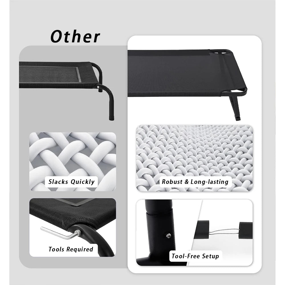 Extra Large Eco-Friendly Dog Bed Heavy-Duty Cooling Mesh Chew-Resistant Frame No-Slip Feet Indoor/Outdoor Pet Hammock Solid-3