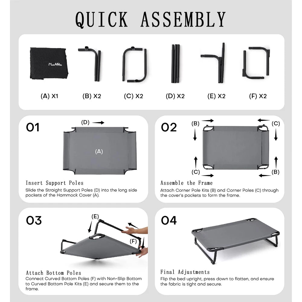 Extra Large Eco-Friendly Dog Bed Heavy-Duty Cooling Mesh Chew-Resistant Frame No-Slip Feet Indoor/Outdoor Pet Hammock Solid-5