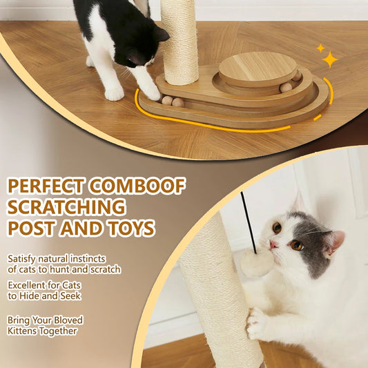 Modern 23" Tall Indoor Cat Tree Scratcher 2-Layer Wooden Ball Track with Sisal & Large Interactive Dangling Ball for Cats-1