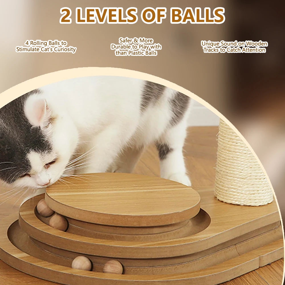 Modern 23" Tall Indoor Cat Tree Scratcher 2-Layer Wooden Ball Track with Sisal & Large Interactive Dangling Ball for Cats-2