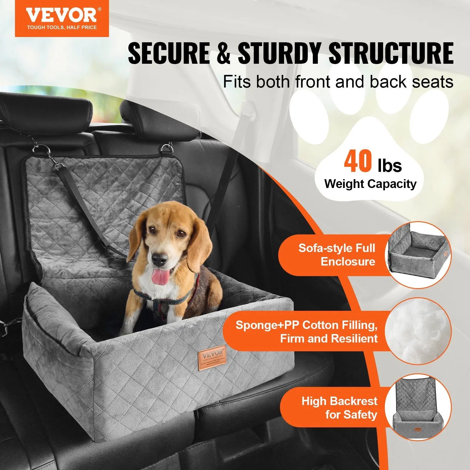 DB Wholesale Booster Car Seat for Small Medium Dogs up to 40 Lbs Gray Pet Carrier-1