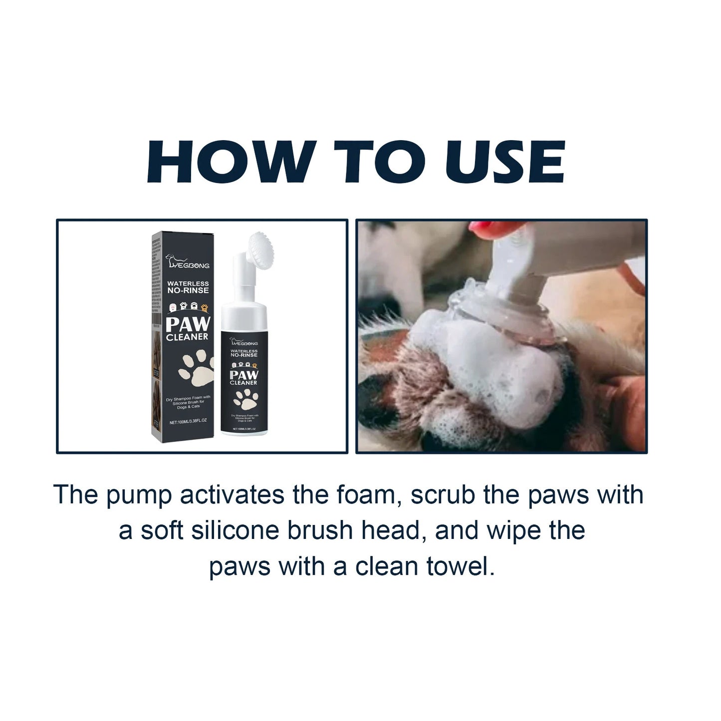Private Label Dog Paw Cleaner Silicone Dry Shampoo Foam Cleaner Waterless No Rinse Paw Cleaning Balm Dog & Cat Grooming Tools-5