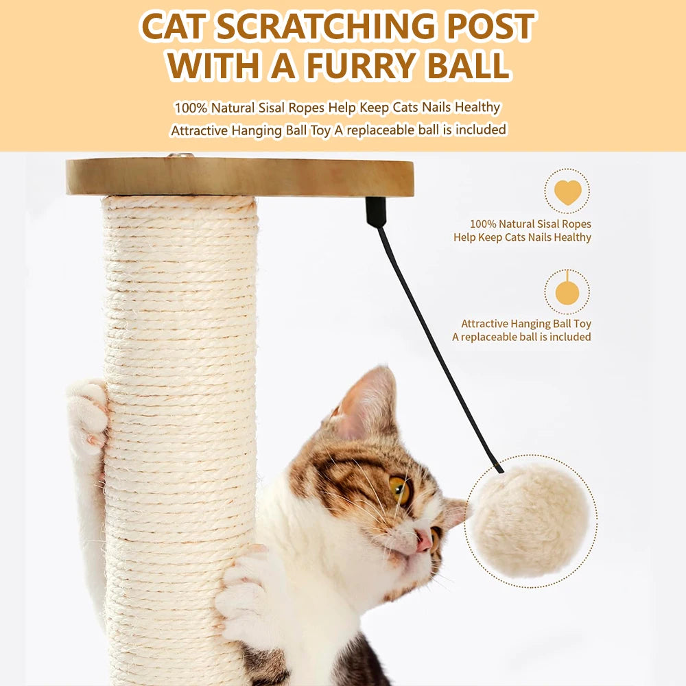 Modern 23" Tall Indoor Cat Tree Scratcher 2-Layer Wooden Ball Track with Sisal & Large Interactive Dangling Ball for Cats-3