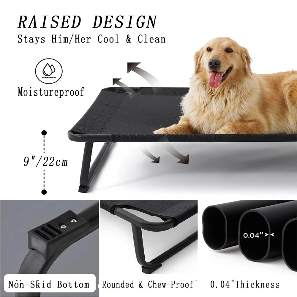 Extra Large Eco-Friendly Dog Bed Heavy-Duty Cooling Mesh Chew-Resistant Frame No-Slip Feet Indoor/Outdoor Pet Hammock Solid-2