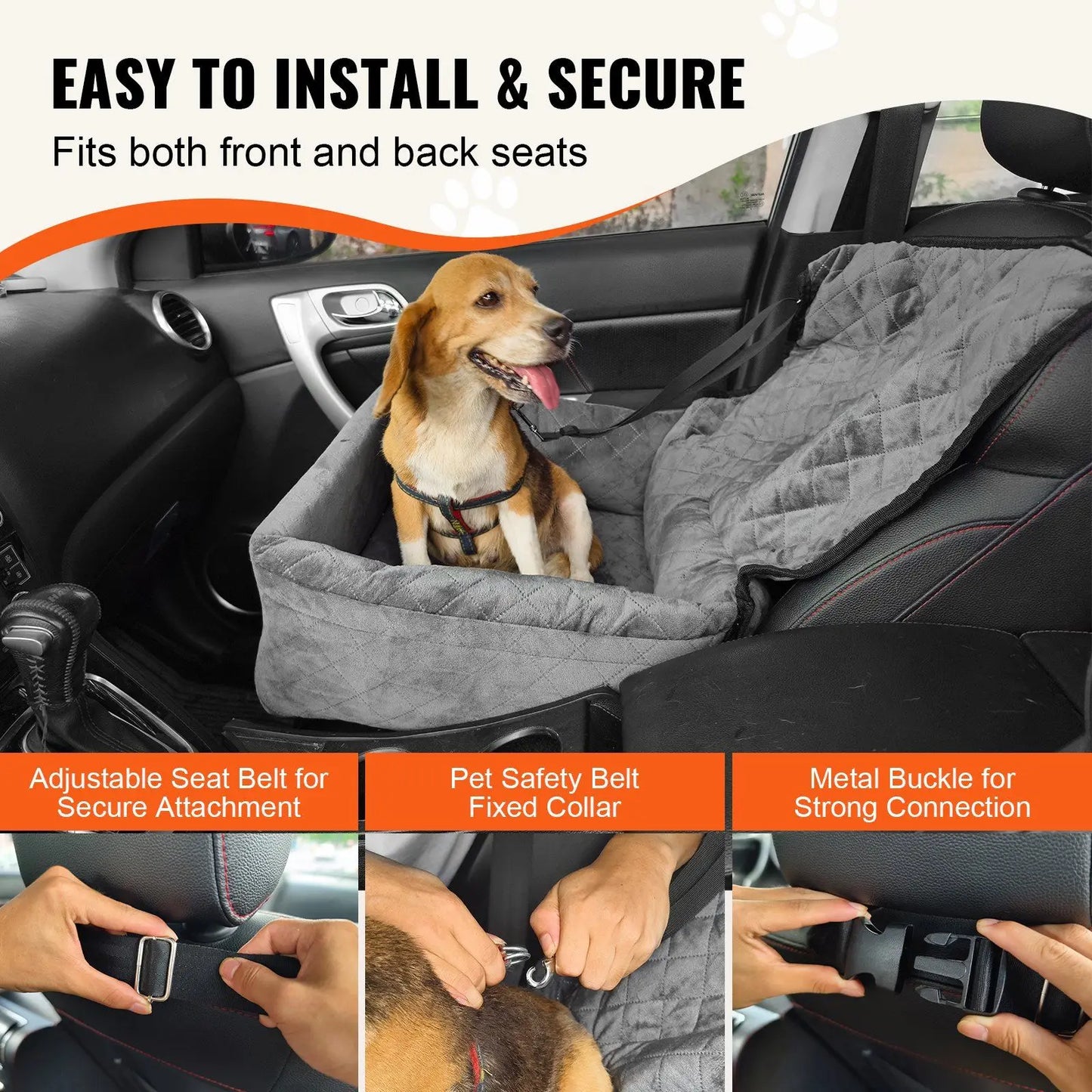 DB Wholesale Booster Car Seat for Small Medium Dogs up to 40 Lbs Gray Pet Carrier-3