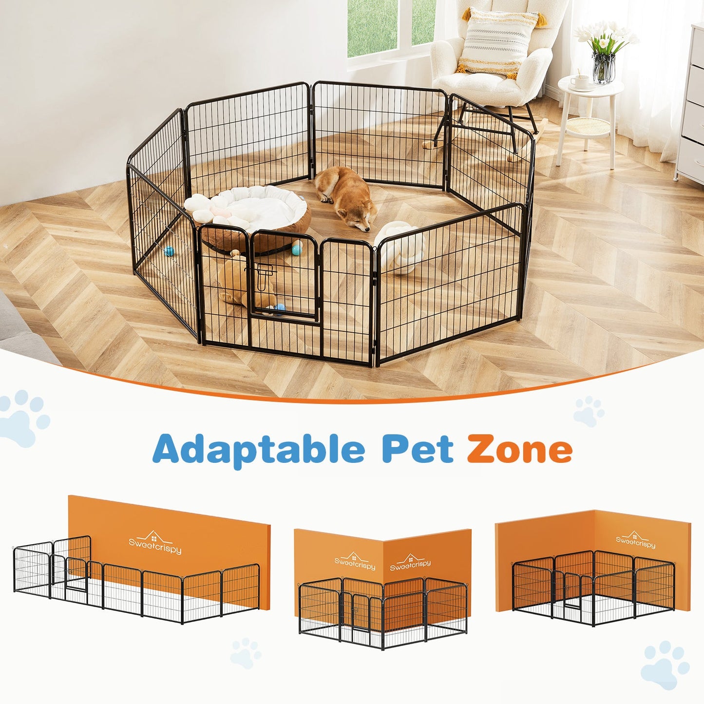 Dog Playpen Indoor with Door, Fence for Small Pet Animals, Puppy Cage