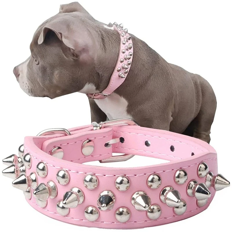 Spiked Studded Leather Dog Collar Rivets Pet Small Large Cat Pit Bull