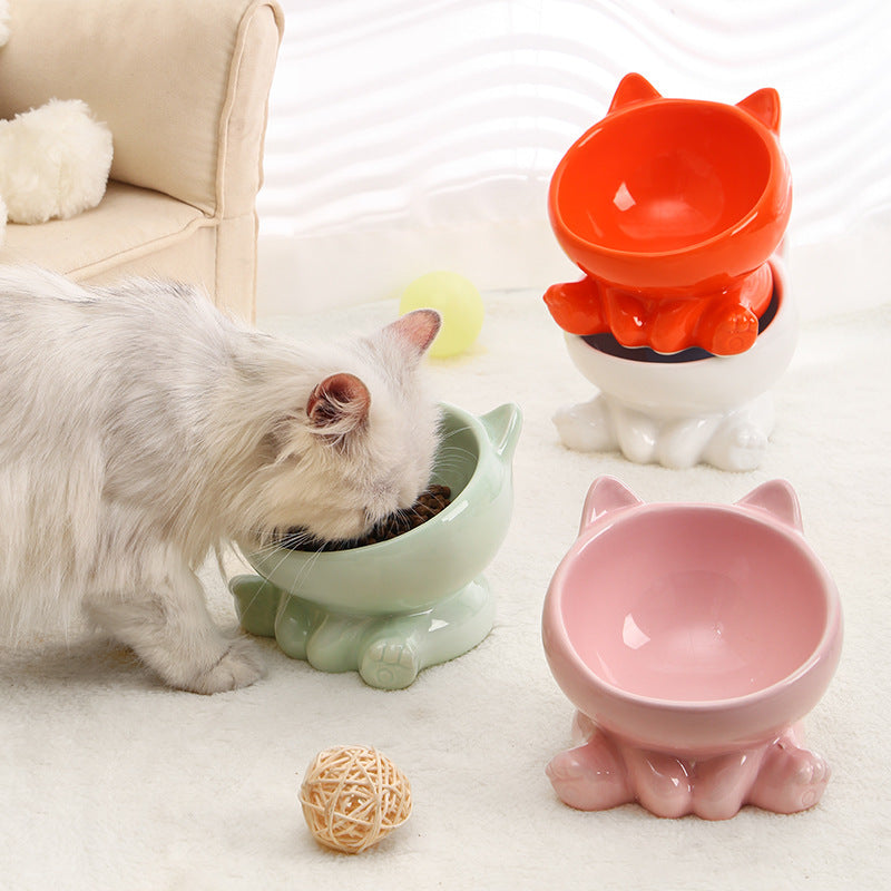Ceramic Cat Bowl Cat Bowl Cat Food Bowl Neck Guard Oblique Mouth Dog B