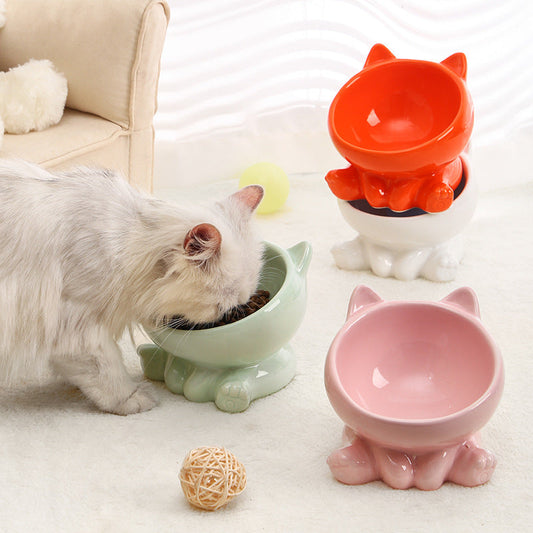 Ceramic Cat Bowl Cat Bowl Cat Food Bowl Neck Guard Oblique Mouth Dog B