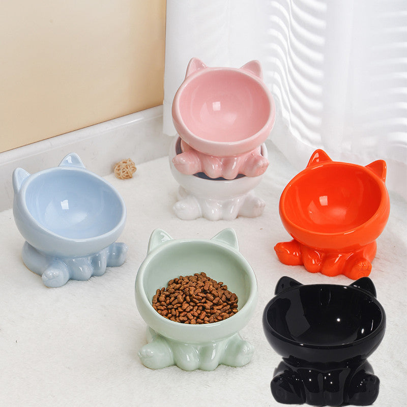 Ceramic Cat Bowl Cat Bowl Cat Food Bowl Neck Guard Oblique Mouth Dog B