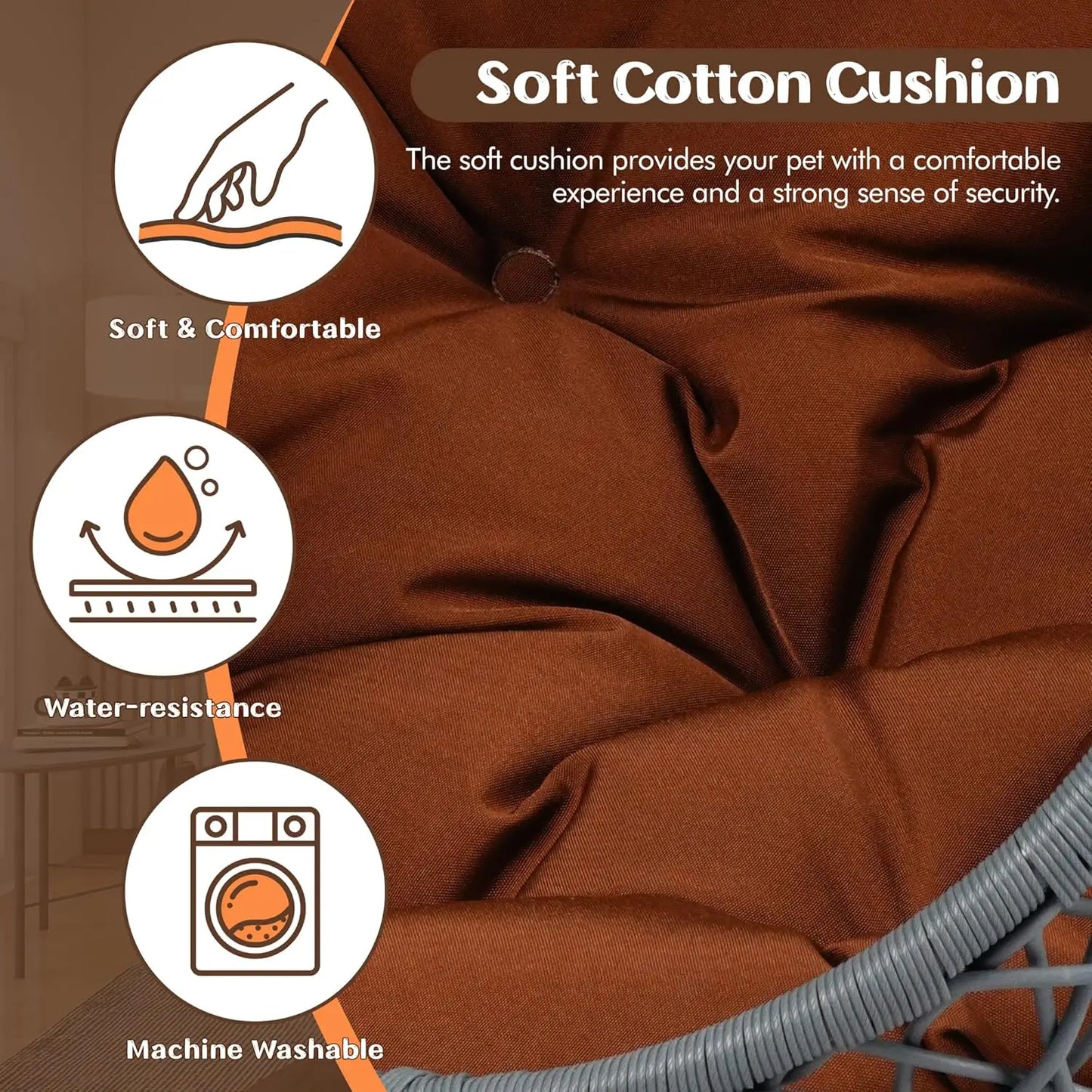 Indoor Outdoor Soft Cushion Rattan Pet House Hanging Cat Bed Hammock Swing Egg Chair for Small Animal-4