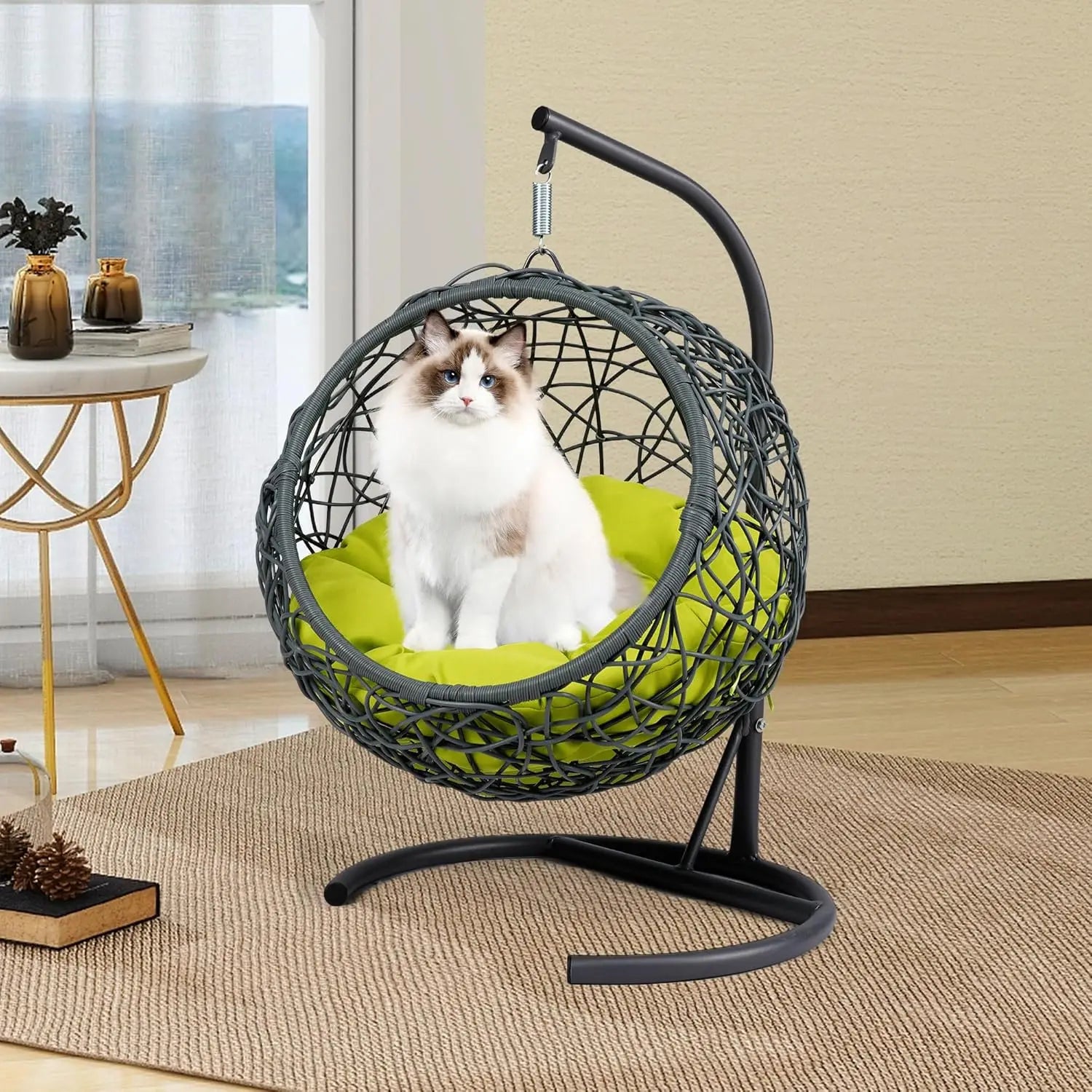 Indoor Outdoor Soft Cushion Rattan Pet House Hanging Cat Bed Hammock Swing Egg Chair for Small Animal-6