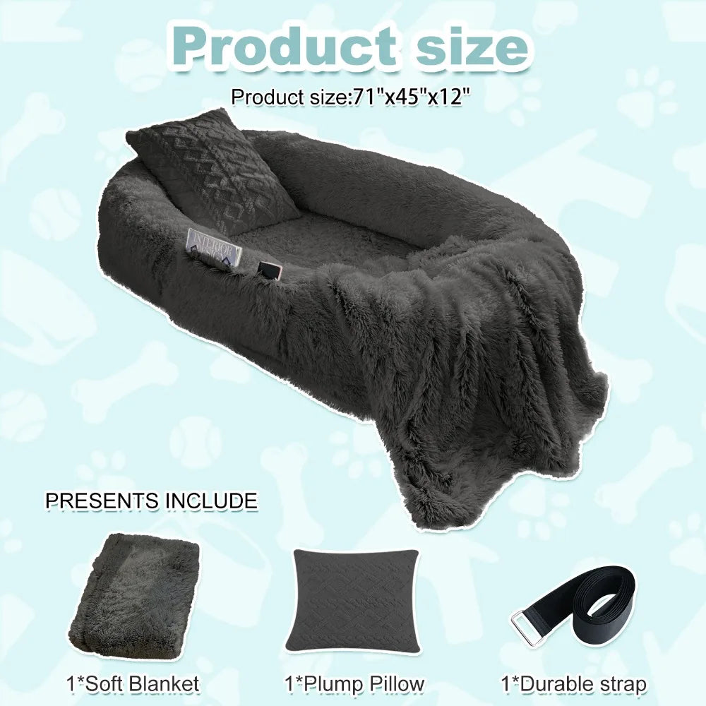 Human Dog Bed, 71''x45''x12'' Size Fits You and Pets, Washable Faux Fur Dog Bed for People Doze Off, Napping Orthopedic Dog Bed-1