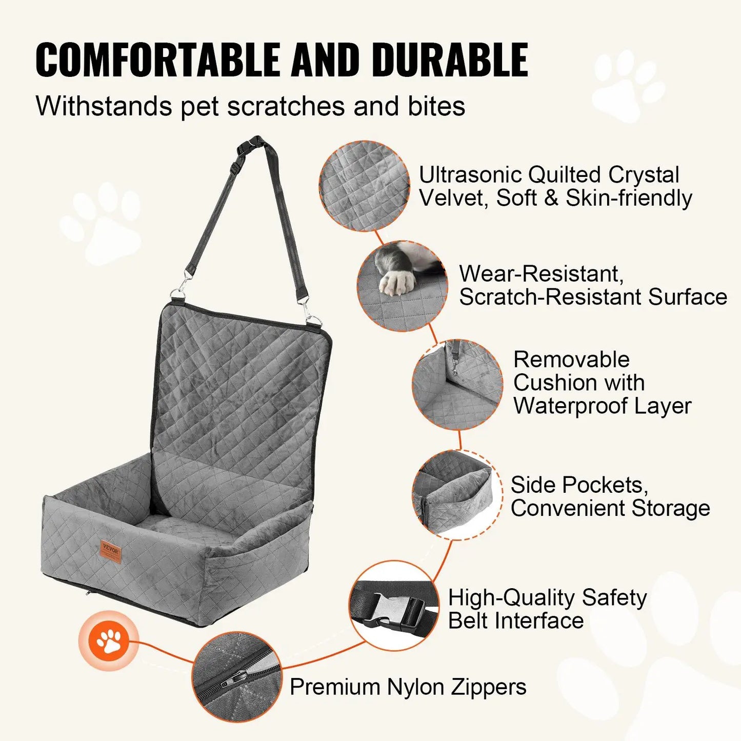 DB Wholesale Booster Car Seat for Small Medium Dogs up to 40 Lbs Gray Pet Carrier-2