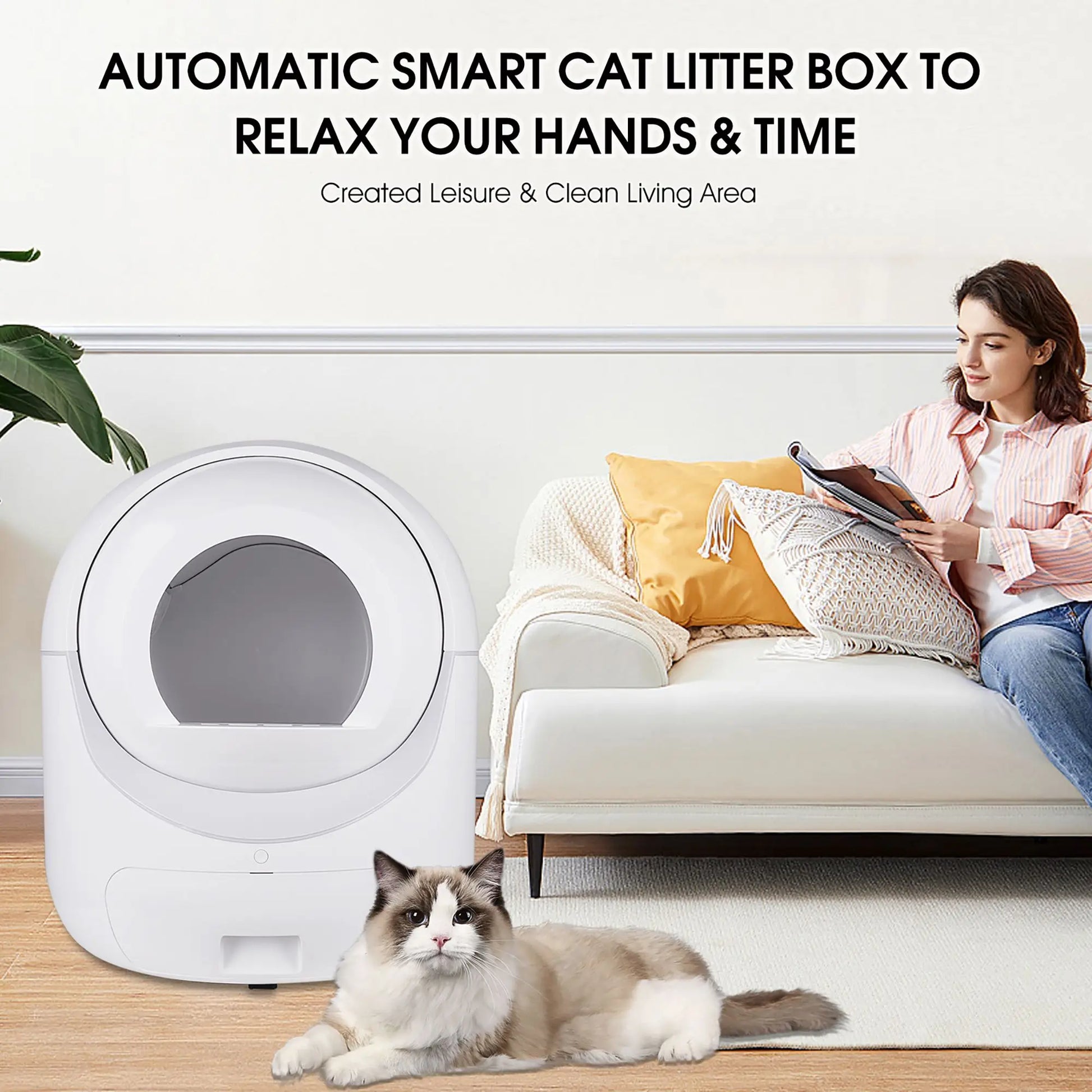 DB Smart Automatic Cat Litter Box App Control with 5G & 2.4G WiFi Odor Removal & Scooping for Multiple Cats 10kg Made of Sand PP-4