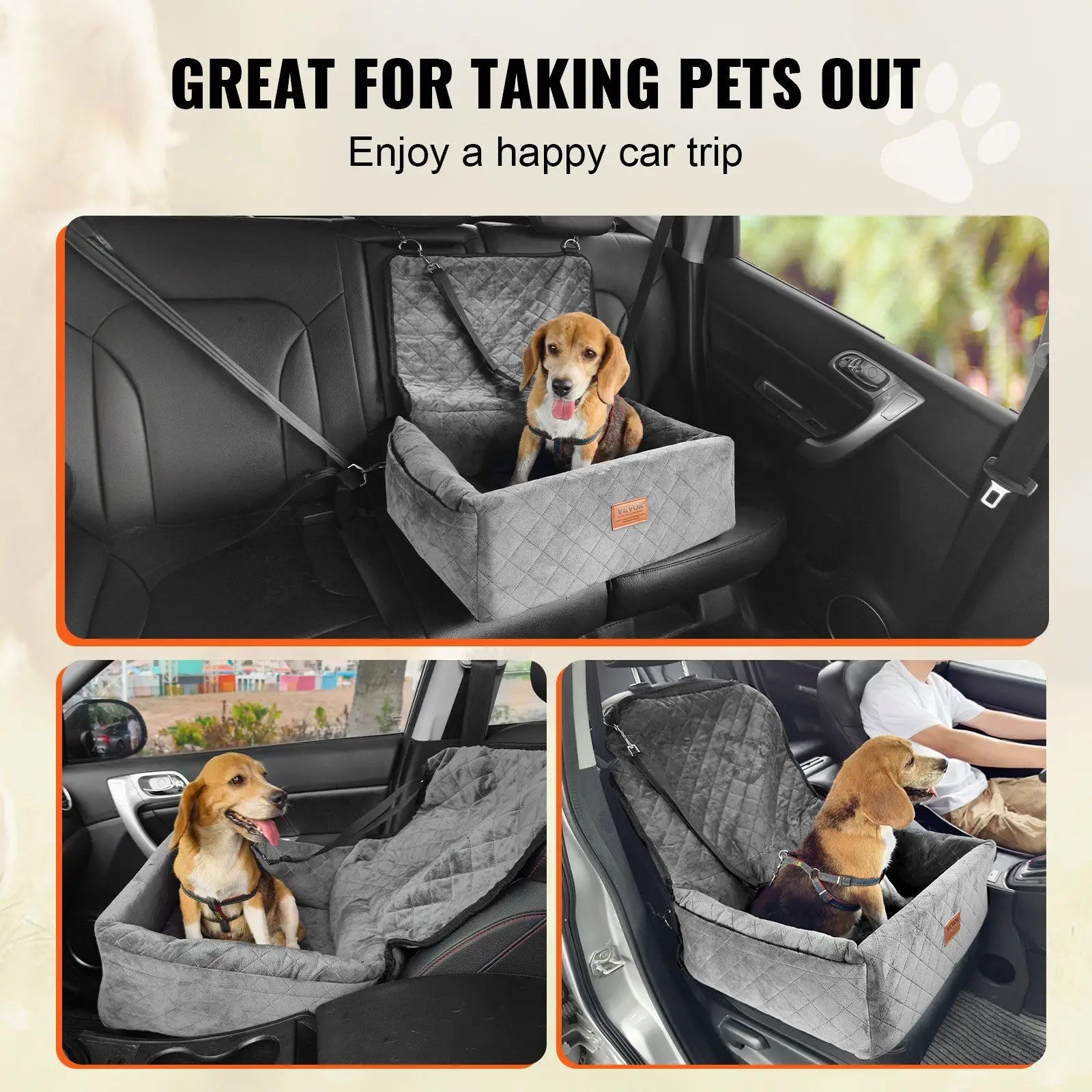 DB Wholesale Booster Car Seat for Small Medium Dogs up to 40 Lbs Gray Pet Carrier-5