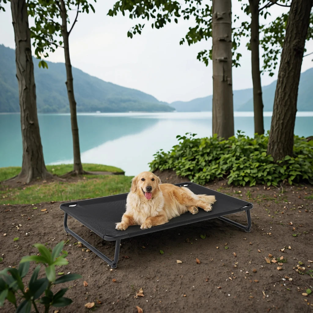 Extra Large Eco-Friendly Dog Bed Heavy-Duty Cooling Mesh Chew-Resistant Frame No-Slip Feet Indoor/Outdoor Pet Hammock Solid-0