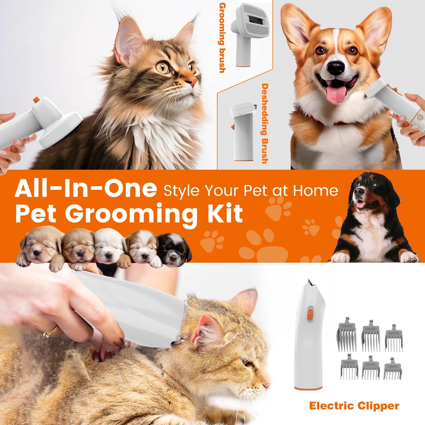 USA Free Ship 12000Pa Professional Dog Grooming Vacuum Tool Carpet Sofa Hair Remover Clipper Combs Brush Pet Cleaning Groom Kits-4