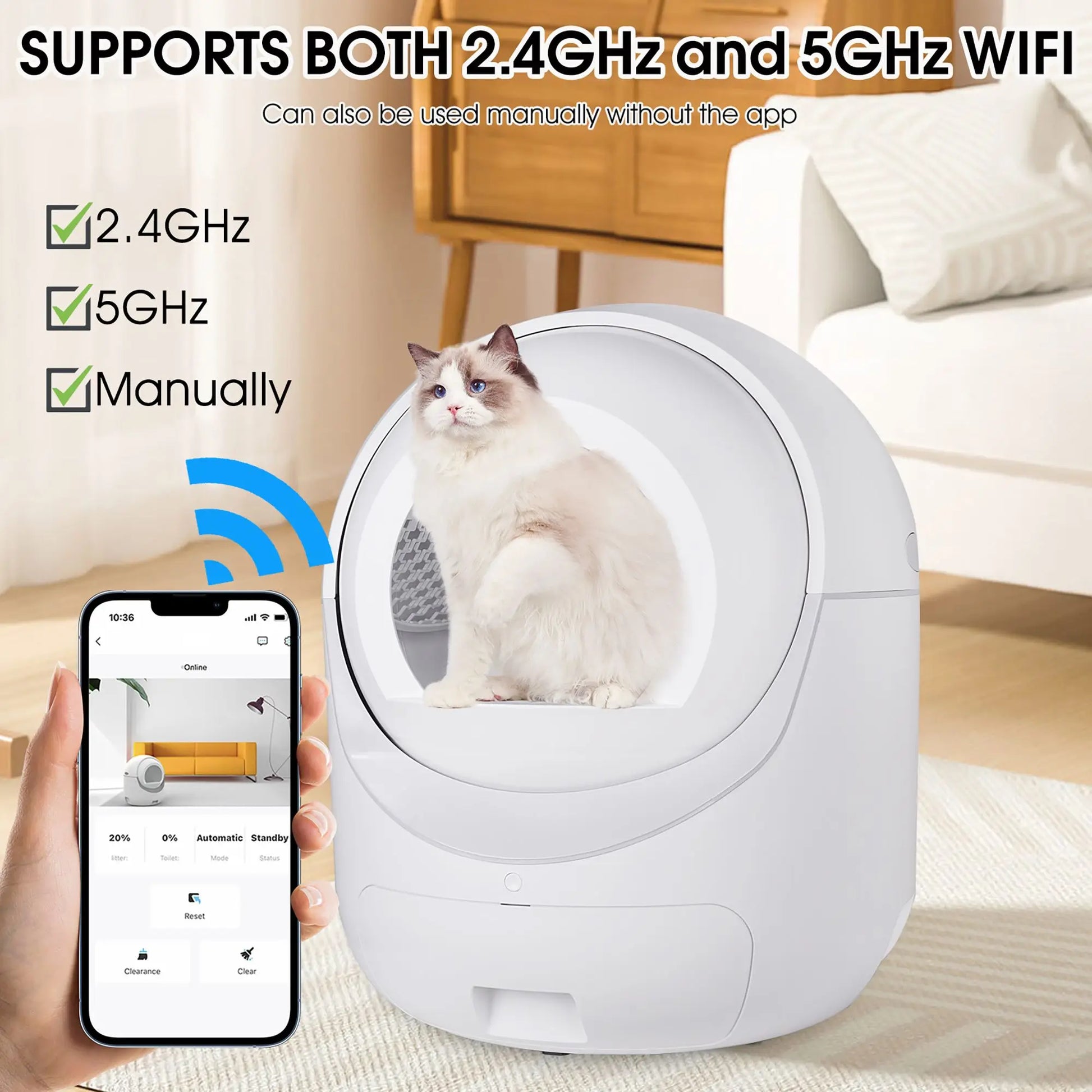 DB Smart Automatic Cat Litter Box App Control with 5G & 2.4G WiFi Odor Removal & Scooping for Multiple Cats 10kg Made of Sand PP-3