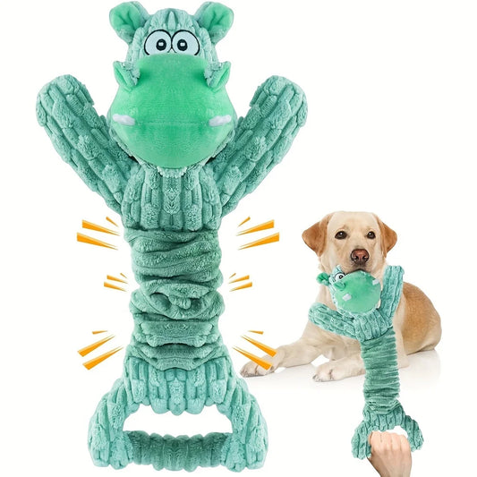 Unbreakable Plush Dinosaur Dog Toy with Squeaky - Durable Chew Toy for Aggressive Chewers, Soft Material, Fun Cartoon Design-0