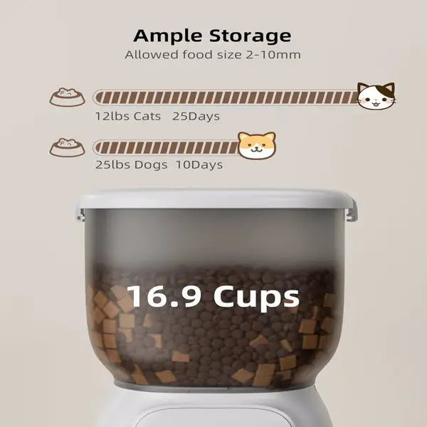 Dual Power Supply Automatic Cat Feeder 4L Detachable Dry Food Dispenser 15 Portions/Day 6 Meals Per Day Timed Cat Feeders-4