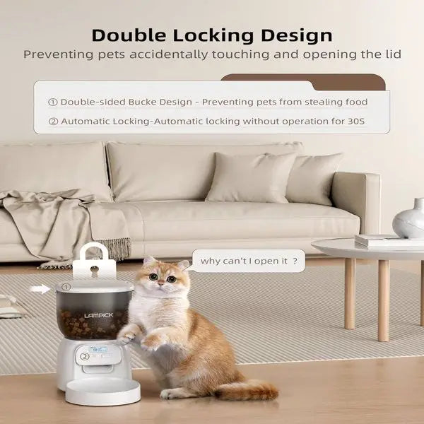Dual Power Supply Automatic Cat Feeder 4L Detachable Dry Food Dispenser 15 Portions/Day 6 Meals Per Day Timed Cat Feeders-2