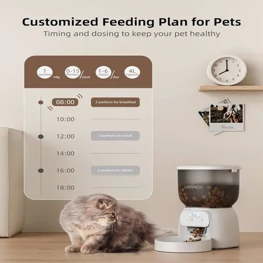 Dual Power Supply Automatic Cat Feeder 4L Detachable Dry Food Dispenser 15 Portions/Day 6 Meals Per Day Timed Cat Feeders-1