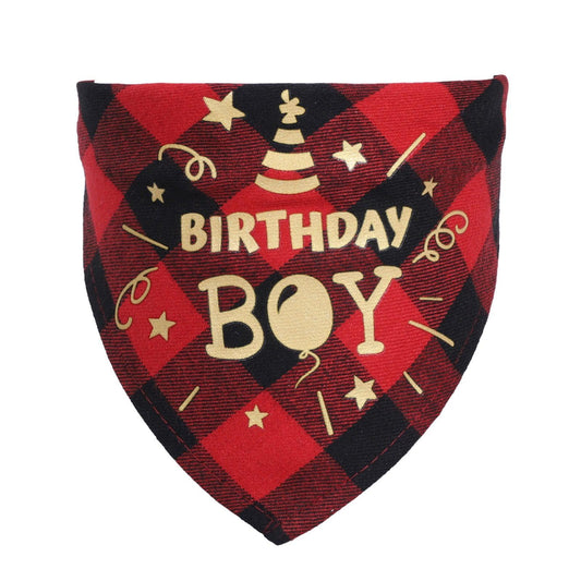 Checkered Cotton Pet Scarf - Stylish Birthday Party Accessory For Cats