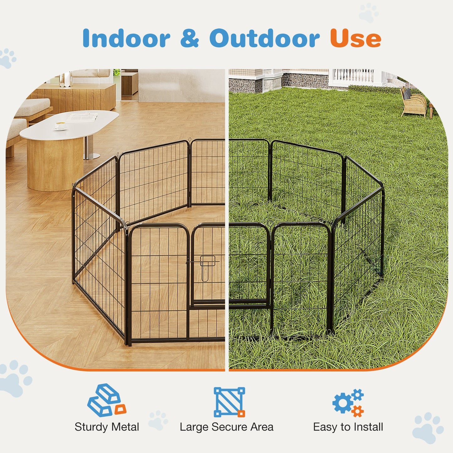 Dog Playpen Indoor with Door, Fence for Small Pet Animals, Puppy Cage